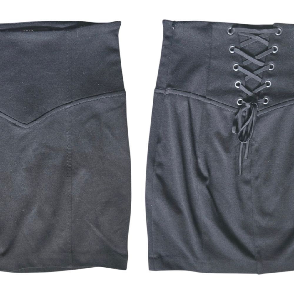 Guess Black Mini Pencil Skirt With Corset Tie Back - S